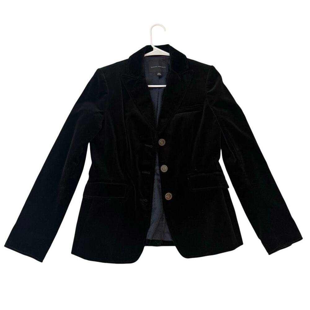 Banana Republic Black Velvet Blazer Jacket Size 6 Button Front